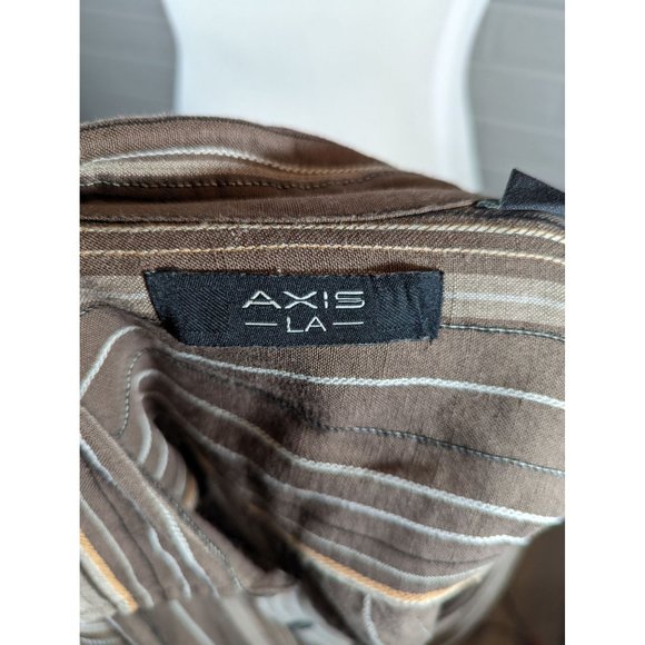 Axis LA Men's Linen/Rayon Brown Striped Casual Button Down Shirt Size XL - Picture 5 of 7
